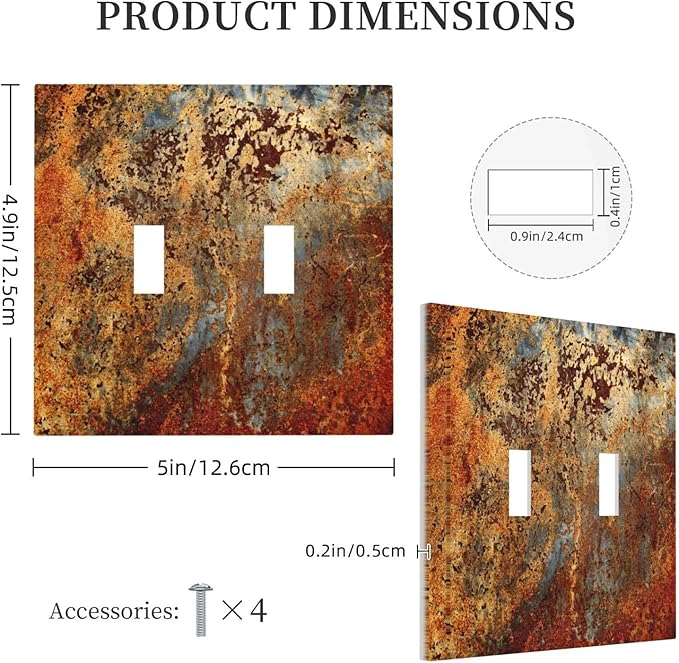 Rust Old Rusty Copper Rustic 2 Gang Double Toggle Outlet Light Switch Cover Wall Plate Electrical Faceplate Decorative Dual Device Switchplate