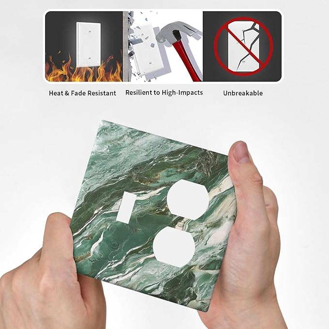 Decorative Switch Cover Plate with Modern Luxury Green Marble Texture Design Toggle Duplex Wall Plate 2 Gang Light Switch Cover Outlet Covers for Kitchen Bathroom Decor