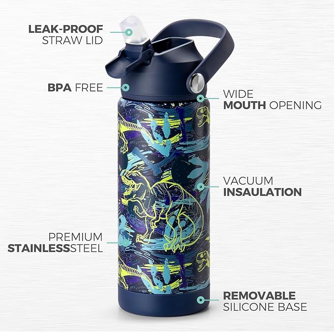 Choco Mocha Kids Water Bottle For School, Kids Insulated Construction Water Bottle Stainless Steel for Girls,18Oz Red & Blue