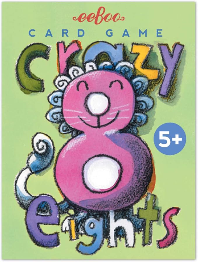 eeBoo Crazy Eights Playing Card Game - 50 Beautifully Illustrated Cards, Easy to Learn Classic Card Game, Screen-Free Fun for Kids Ages 5+