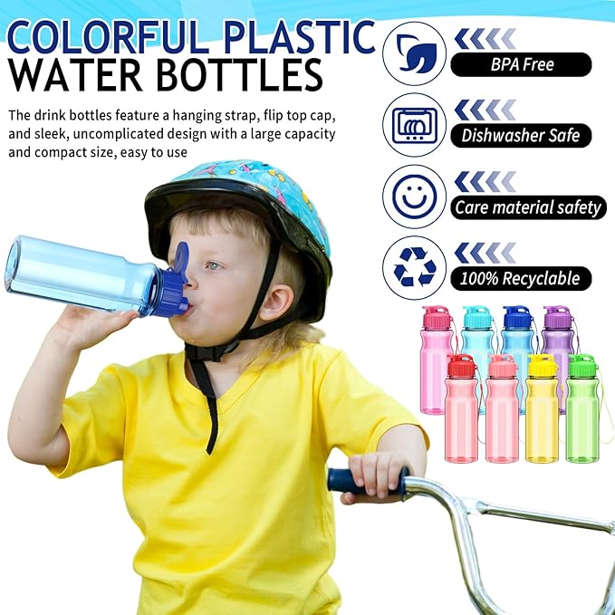 24 Pack Water Bottles for Kids School Bulk 18 oz Leakproof Reusable Sports Water Bottles Decorations End of The Year Gifts for Students from Teacher for Kids Graduation Classroom Prizes