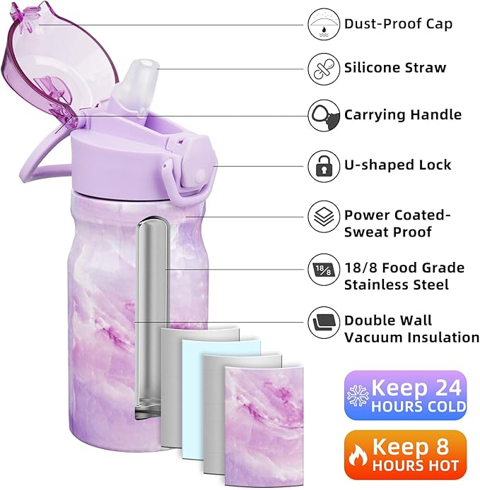 BJPKPK Stainless Steel Insulated Water Bottle with Straw Lid 14oz Reusable Metal Thermal Flask Bottles Keep Cold and Hot,Dawn