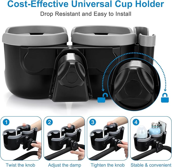 Accmor Stroller Cup Holder with Phone Holder, Bike Cup Holder, Universal Cup Holder for Uppababy Nuna Doona Strollers, 2-in-1 Cup Phone Holder for Stroller Bike Accessory