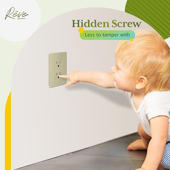 TG Screwless Decorator Wall Plates Child Safe Outlet Covers, Size 1-Gang 4.50" H x 2.75” L, Unbreakable Polycarbonate Thermoplastic, UL Listed, Glossy, Ivory (1 Pack)