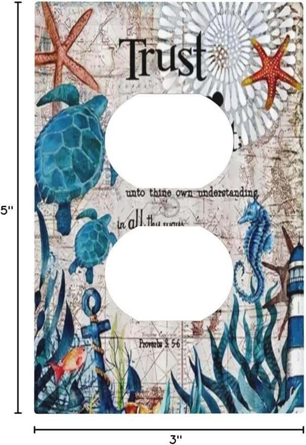 1 Gang Duplex Receptacle Switch Wall Plate Inspirational Quote Turqoise Teal Blue Green Sea Ocean Turtle Nautical Map Beach Coral Reef Lighthouse Electrical Light Switch Receptacle Plug Outlet Cover