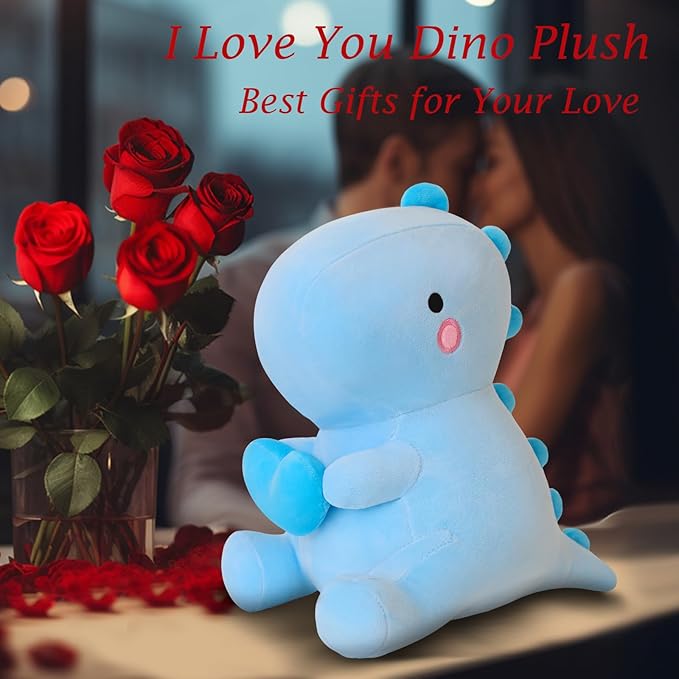 SQEQE Dinosaur Stuffed Animal, Loving Soft Dino Plush Toys with Holding Heart, Sweet Romantic Anniversary Birthday Gift for Her Girls Boys Girlfriend(Blue,20 inch)