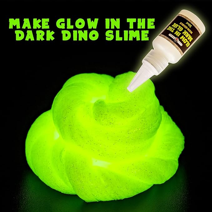 Original Stationery Dinosaur Slime Kit for Boys, DIY Glow-in-The-Dark Slime Set with Lava, Blood & Dino Poop, Fun Sensory Play Activity with Glitter Formula, Birthday Gift