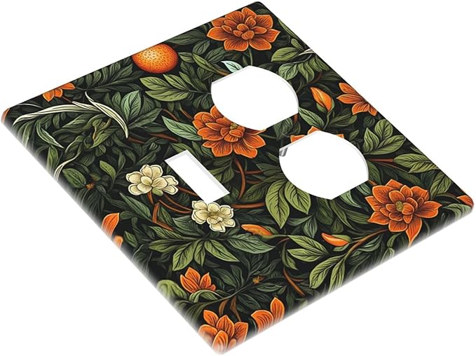 Light Switch Cover Plate William Morris Orange Flowers Rustic Leaves Floral 2 Gang Decorative Switch Plates 1 Toggle Duplex Combo Outlet Covers GFCI Wall Plates for Bathroom Bedroom Decor