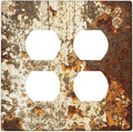 Outlet Covers Vintage Metal Rust Texture Peeling Paint 2 Gang Double Duplex Decorative Light Switch Covers Electrical Wallplates Socket Faceplate For Farmhouse Cabin Decor