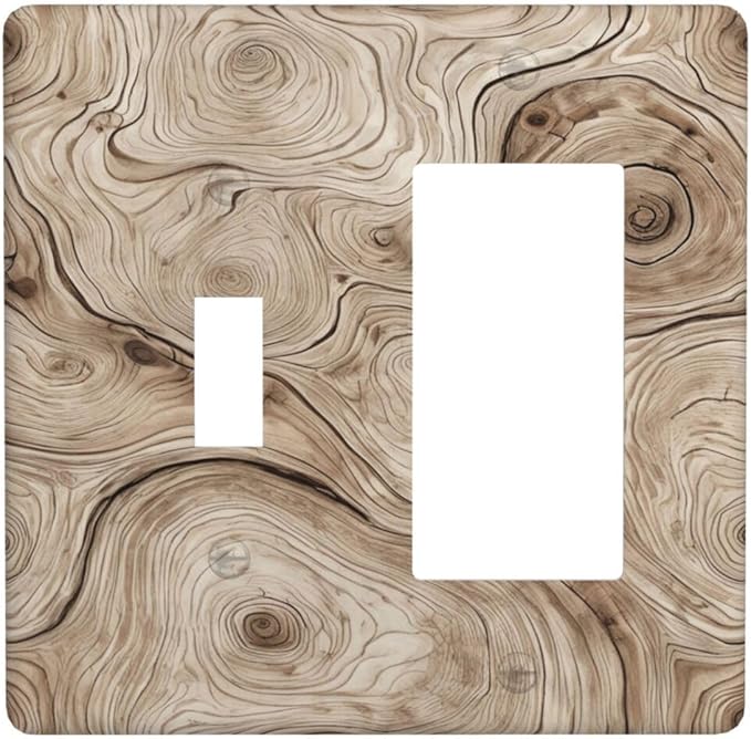 Tree Annual Rings Burl Texture Brown Wood Grain Print Outlet Covers 1 Toggle 1 Rocker Combination Decorative Wall Plate Electrical Switch Plates Light Switch Cover Plate for Farmhouse Bedroom Decor
