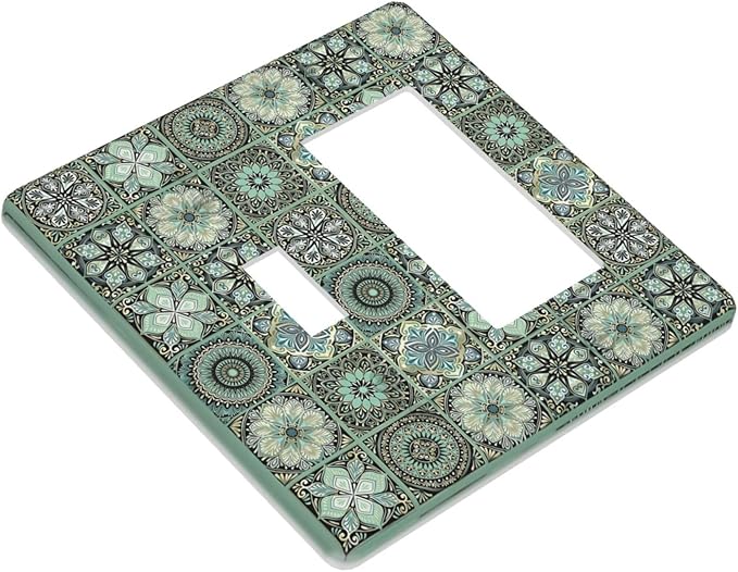 Moroccan Mandala Tile Floral Talavera Tiles Outlet Covers 1 Toggle 1 Rocker Combination Decorative Wall Plate Electrical Switch Plates Light Switch Cover Plate for Bathroom Kitchen Decor