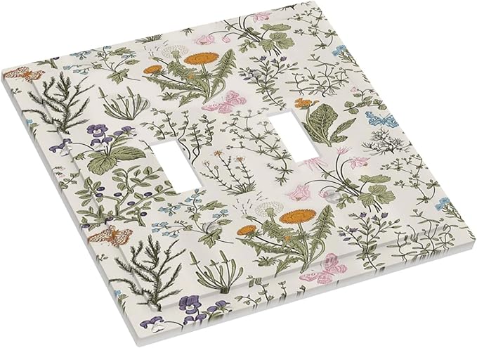 Outlet Covers Boho Floral Vintage Flowers Plants 1 Gang Duplex Light Switch Cover Plate Decorative Wall Plates Electrical Switchplate Receptacle for Bathroom Bedroom Decor（2 Pack）