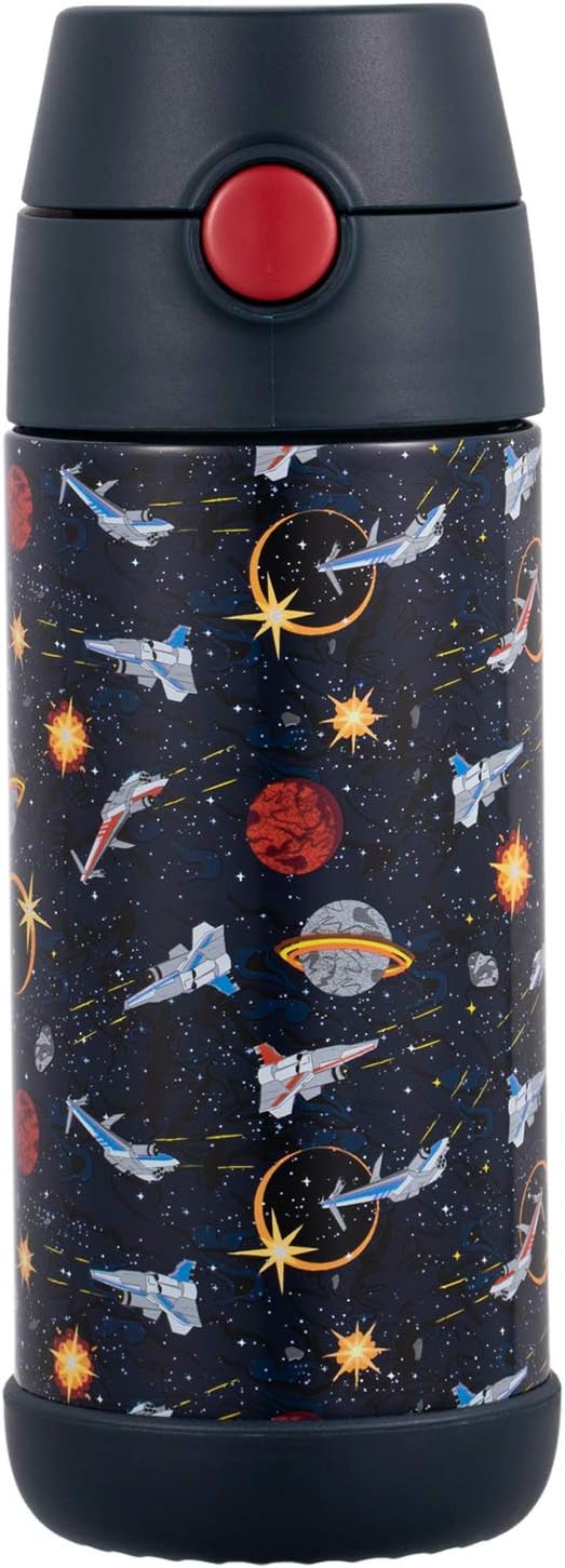 Snug Insulated Kids Water Bottle with Straw & Spout – Double-Wall Stainless Steel, Leakproof, Easy-Flip Lid – For School, Travel, Toddlers & Big Kids - Space Wars, 12oz