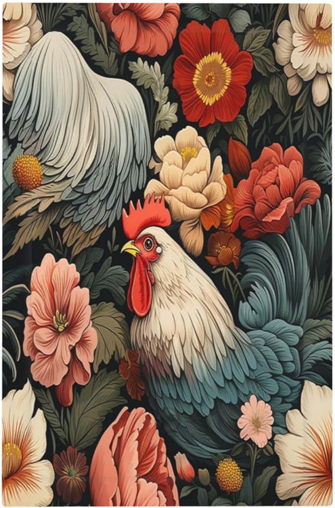 Light Switch Cover Plate Rooster Flowers Red White Chicken Floral 1 Gang No Device Blank Electrical Wall Plates Faceplate Decorative Switch Plate for living Room Farmhouse Decor
