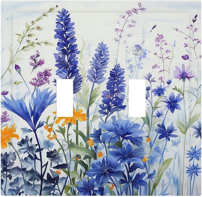 Light Switch Cover Plate Lavender Watercolor Wildflowers Colorful floral 2 Gang Double Toggle Decorative Switch Plates Wall Plates Electrical Faceplate for Bathroom Bedroom Decor