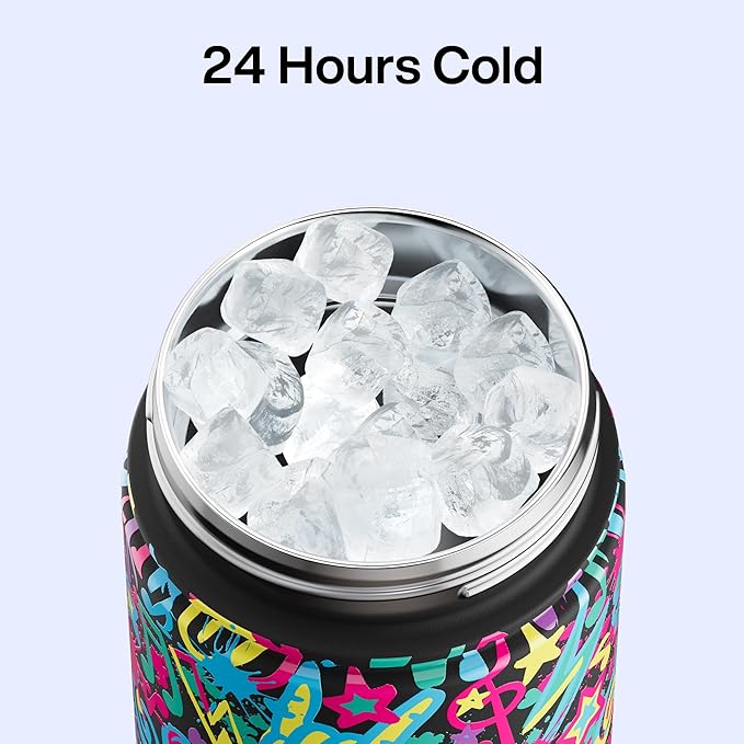 ENCOOL Insulated Water Bottle with Straw Stainless Steel Water Bottle, Leak-Proof, BPA-Free, Double Wall Vacuum Keeps Cold for 24 Hours for Sports, Travel, School (26 oz, Graffiti Crown)