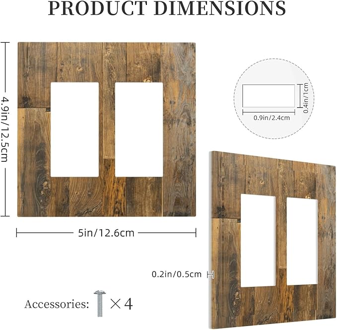 Brown Wood Vintage Rustic Old Board Decorative Outlet Covers 2 Gang Double GFCI Rocker Electrical Wall Panels Light Switch Cover Plate for Farmhouse Home Decor