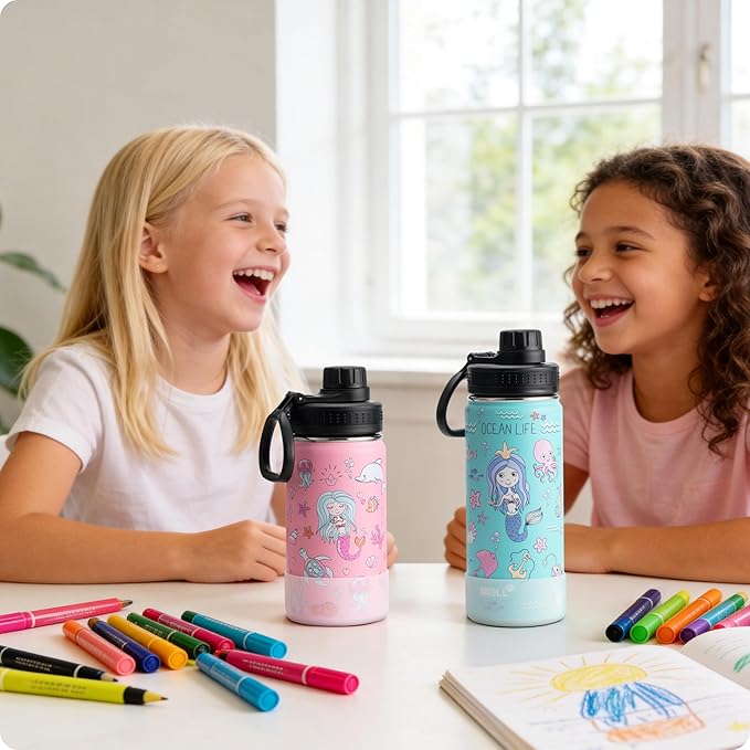 12 oz Stainless Steel Vacuum Insulated Water Bottle-Small Water Bottle BPA Free, Gift for Boy, Girls-Mermaid