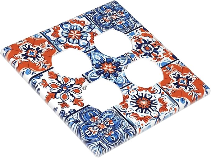 Outlet Covers Colorful Talavera Mexican Tile 2 Gang Double Duplex Decorative Light Switch Covers Electrical Wallplates Socket Faceplate For Bathroom Kitchen Decor