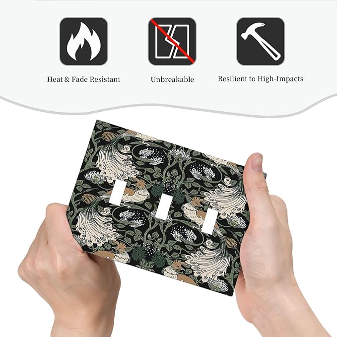 Decorative Switch Plates William Morris Vintage Floral Plants And Birds 3 Gang Wall Plate Faceplate Triple Toggle Light Switch Cover Electrical Wall Panels for Bedroom Home Decor
