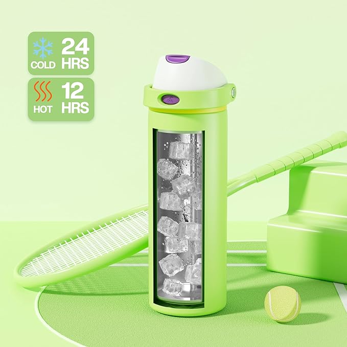 POWCAN 24 oz Insulated Water Bottle: 2-in-1 Push-Button Spout & Quick-Flip Straw, Leakproof, Cold 24Hrs, Lockable, Fits Car Cup Holder, Stainless Steel Cup for Sports, Travel, Daily Use (Scare School)