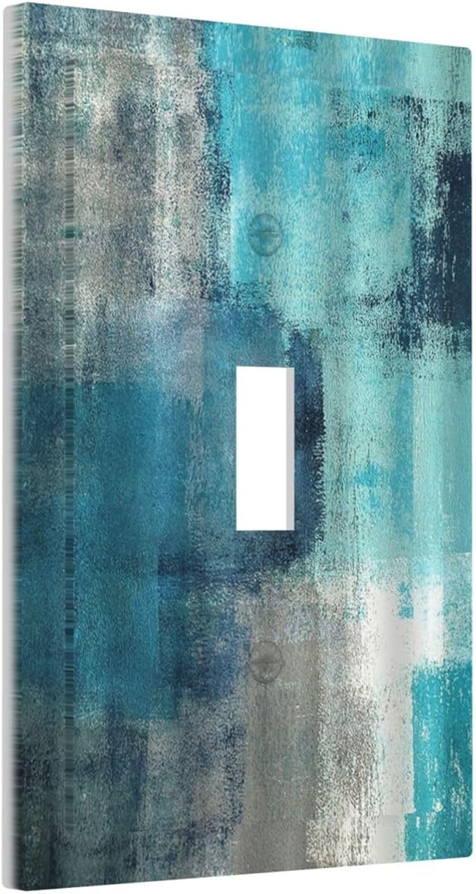 Decorative Light Switch Cover Teal Blue Modern Geometric Abstract Turquoise Green 1 Gang Single Toggle Device Electrical Faceplate Switchplates Decorator Outlet Wall Plate for living Room Bedroom