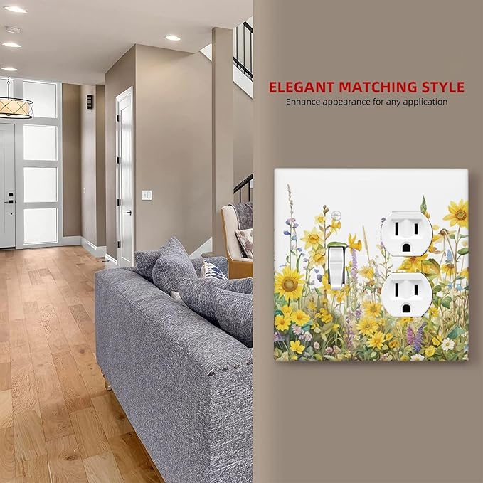 Wildflowers Sunflower Lavender Daisy Floral Wallplates 1 Toggle 1 Duplex Switch Plate Electrical GFCI Faceplate Decorative Light Switch Covers for Bedroom Living Room Decor