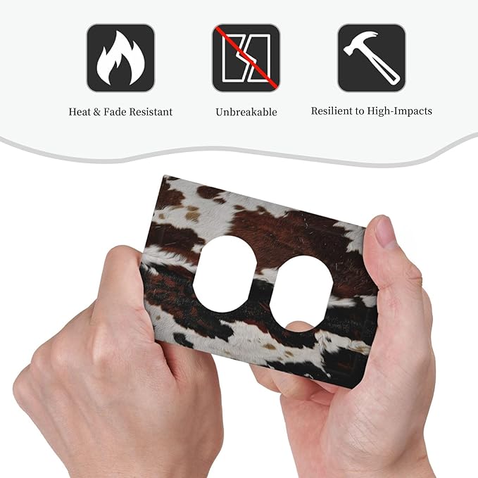 Cowhide Print Abstract Animal Fur Rustic Outlet Covers 1 Gang Duplex Light Switch Cover Decorative Switch Plates Electrical Receptacle Faceplate Wall Plate for Farmhouse Home Decor