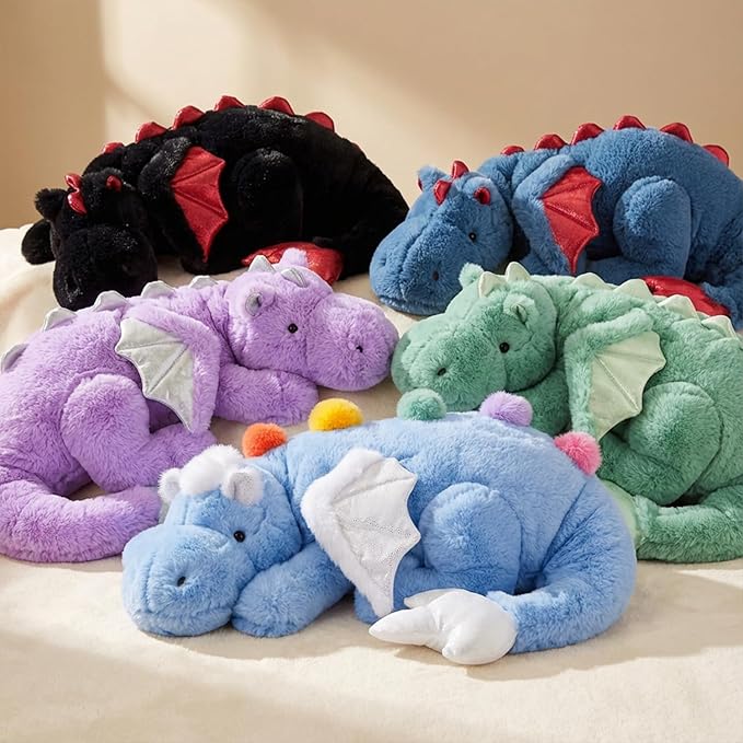 ARELUX Giant Weighted Winged Dragon Plush Toy - 35.4" 5lbs Soft Stuffed Animal for Comfort, Pterosaur Plushie Fuzzy Dinosaur Pillow Plushies Cuddly Removable and Washable Black