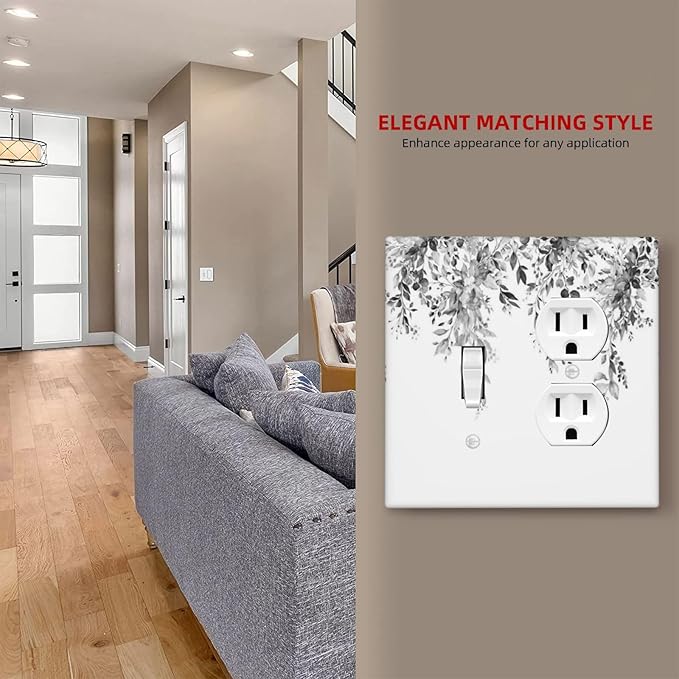 Wallplates Grey Floral Plant Eucalyptus Leaf Flower 1 Toggle 1 Duplex Switch Plate Electrical Gfci Faceplate Decorative Light Switch Covers For Bed Room Living Room Decor