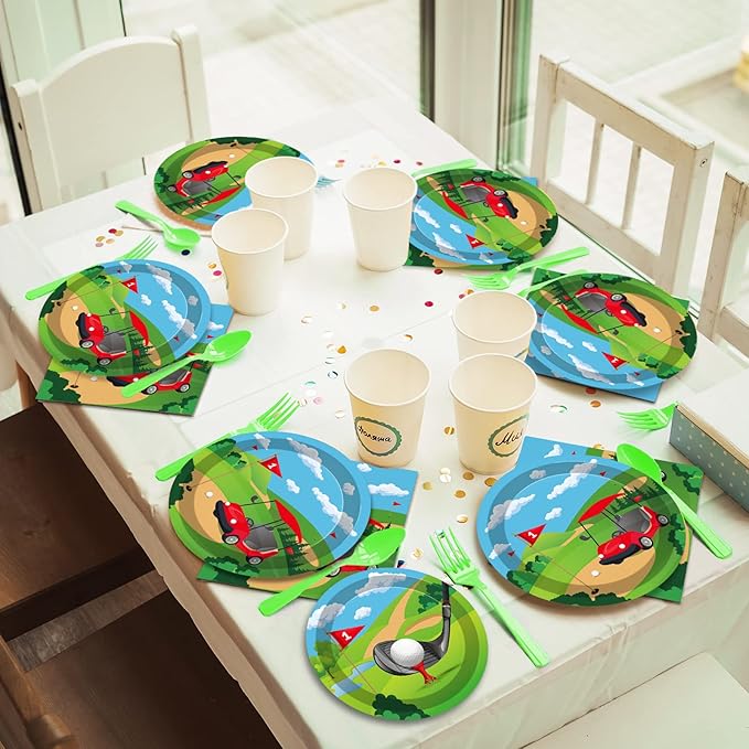 96 Pcs Golf Party Plates Napkins Tableware Set Golf Birthday Party Supplies Disposable Paper Dinnerware Sports Ball Theme Table Decoration Favors for Baby Shower Kids Birthday, 24 Guests