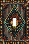 Light Switch Cover Boho Burning Sun Hippie Retro Bohemian Gypsy 1 Gang Wall Plate Cover Single Toggle Outlet Covers Decorative Switchplate Electrical Faceplate for Bathroom Home Decor