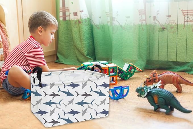 Essme Rectangular Kids Basket,Shark Baskets with Handles for Boys Room Decor,Toy Bins for Kids,Gifts Box,Shelf Basket,Toy Organizer(Shark)