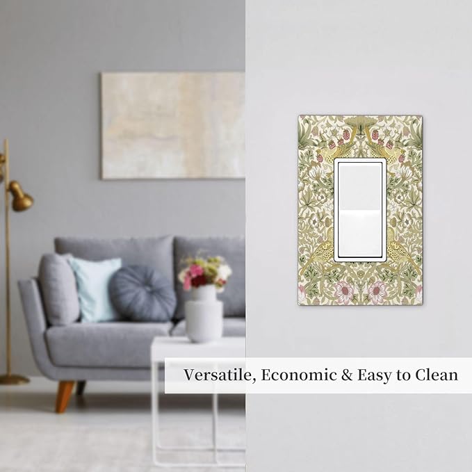 William Morris Vintage Strawberry Bird Botanical Decorative Outlet Covers 1 Gang Single Rocker Light Switch Cover Plate Wall Plates GFCI Faceplate for Farmhouse Home Decor