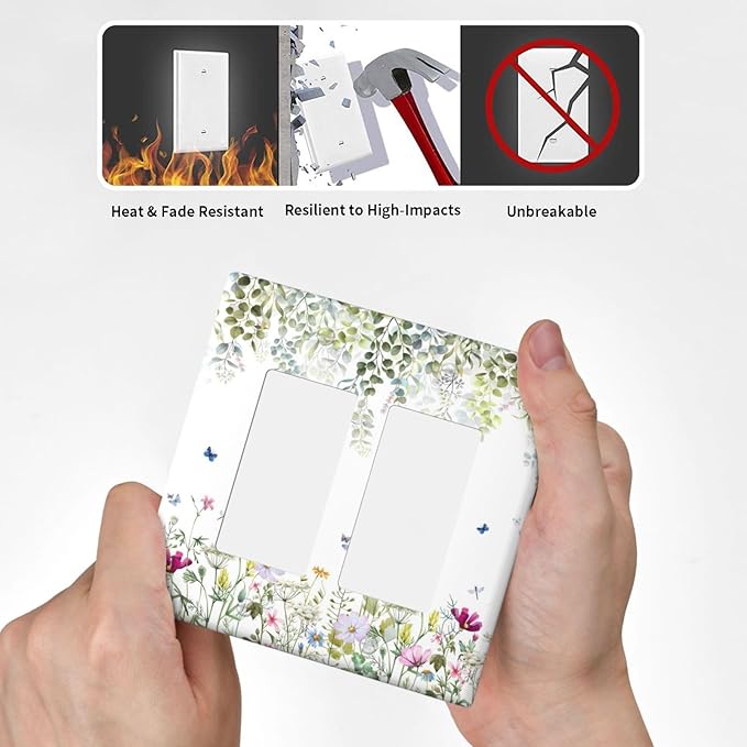 Green Floral Leaves Light Switch Cover Decorative Wild Flower 2 Gang Rocker Toggle Wall Plate Electrical Switchplate Faceplate for Bathroom Kitchen Bedroom