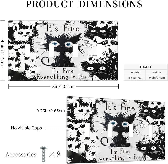 Funny Black Cat Inspirational Quotes Patterns Light Switch Covers Quad Toggle Electrical Faceplate 4 Gang Wall Plate Decorative Switch Plates Cover for Kids Room Nursery Decor