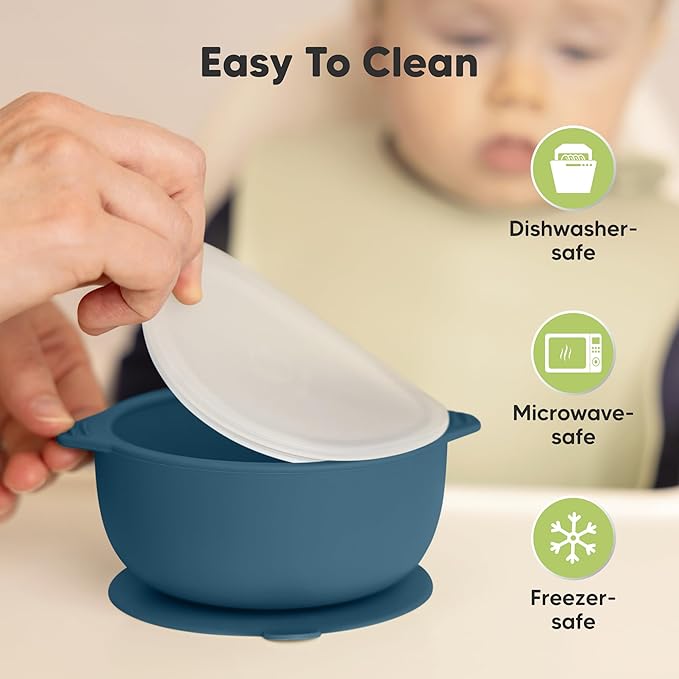 KeaBabies 2-Pack Baby Bowls with Suctions, Lids - Silicone Toddler Suction Bowls for Baby Boy, Girl, Kids, Food Grade Silicone, BPA-Free, Dishwasher Safe, Toddler Eating Essentials (Valiant)