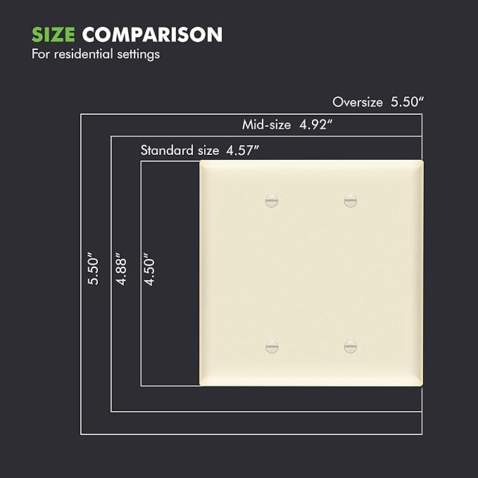 ENERLITES Blank Device Wall Plate, Gloss Finish, 2-Gang 4.88" x 4.92", Mid-Size, Unbreakable Polycarbonate Thermoplastic, UL Listed, 8802M-LA-10PCS, Light Almond (10 Pack)