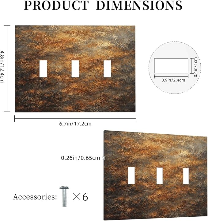 Decorative Light Switch Cover Plate Vintage Rust Pattern in Brown gold 3 Gang Wall Plates for Electrical Outlets Triple Toggle Switch Plate Covers Outlet Covers Faceplate for Home Decor