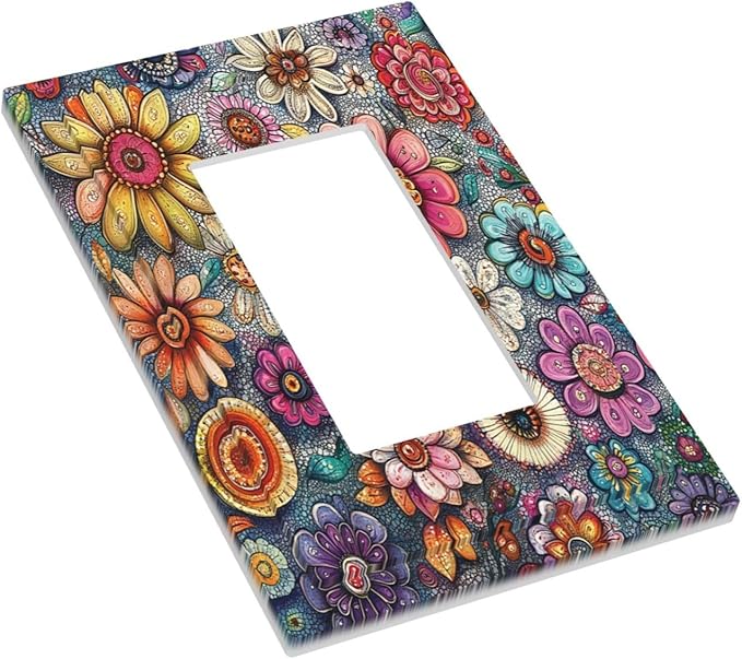 Decorative Outlet Covers Colorful Rainbow Pointillisme Flower 1 Gang Single Rocker Light Switch Cover Plate Wall Plates Gfci Faceplate For Bed Room Home Decor
