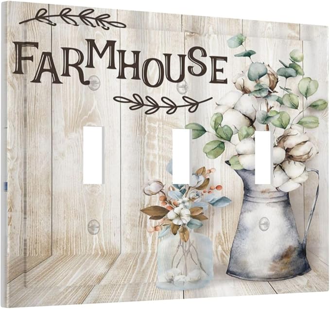 Decorative Switch Plate Covers Farmhouse Floral Cotton 3 Gang Light Switch Cover Rustic Country Flower Triple Toggle Wall Plate Electrical Faceplate for Country Bathroom Bedroom Home Decor