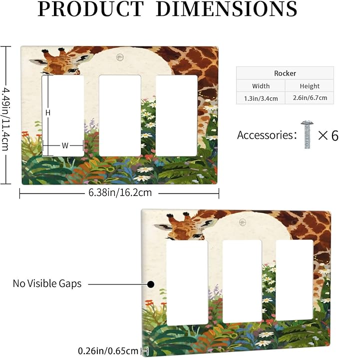 Giraffe Triple Rocker Wall Plate Decorative 3 Gang Light Switch Covers Electrical Switchplate Home Decorate Faceplat for Bathroom Bedroom Kitchen Room 4.5 x 6.38 Inch