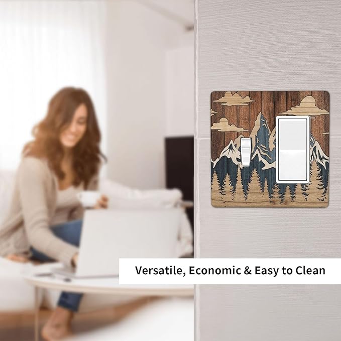 Blue Mountain Range Forest Nature Wilderness Wood Texture Outlet Covers 1 Toggle 1 Rocker Combination Decorative Wall Plate Electrical Switch Plates Light Switch Cover Plate for Farmhouse Home Decor