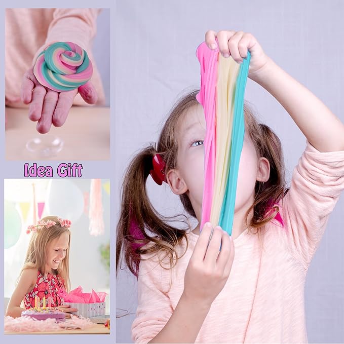 15 Packs Duo Colored Butter Slime Kit, Non Sticky, Super Soft Sludge Toy, Birthday Gifts and Party Favors for Girls & Boys