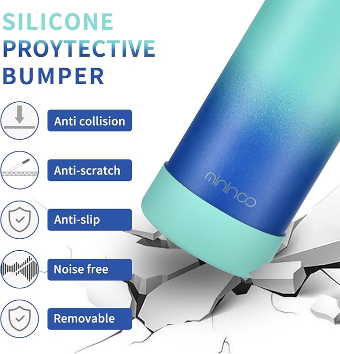 Mininoo Boys Water Bottle for School, 16oz Stainless Steel Insulated Metal Water Bottle with Straw Lid for Girls, Boys (Sky/Blue)