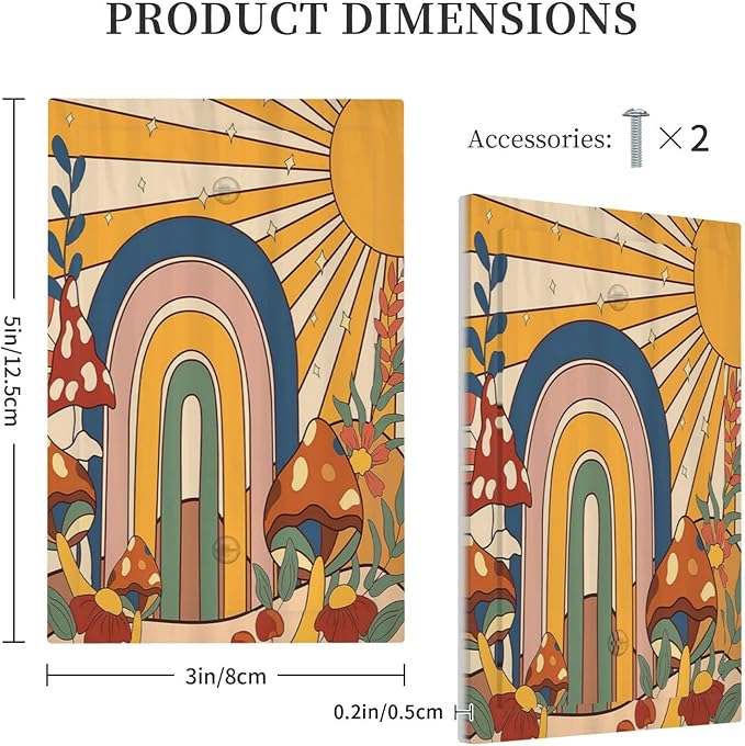 Light Switch Cover Plate Mushroom Hippie Sun Rainbow Vintage Floral Funky Boho 1 Gang No Device Blank Electrical Wall Plates Faceplate Decorative Switch Plate for Bedroom Kids room Decor