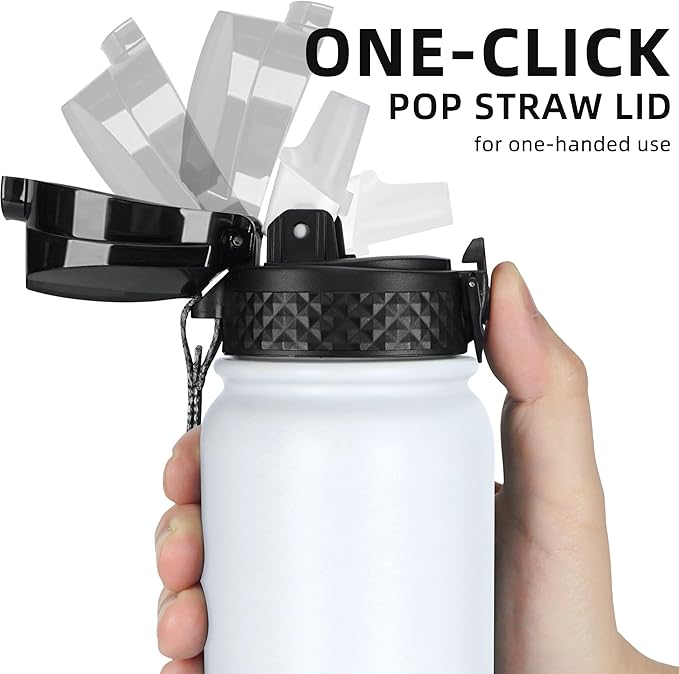 Fanhaw 20 oz Insulated Stainless Steel Water Bottle with Straw Lid, Leakproof & Anti-Dust Sports Bottle for Kids, Women & Men (White)