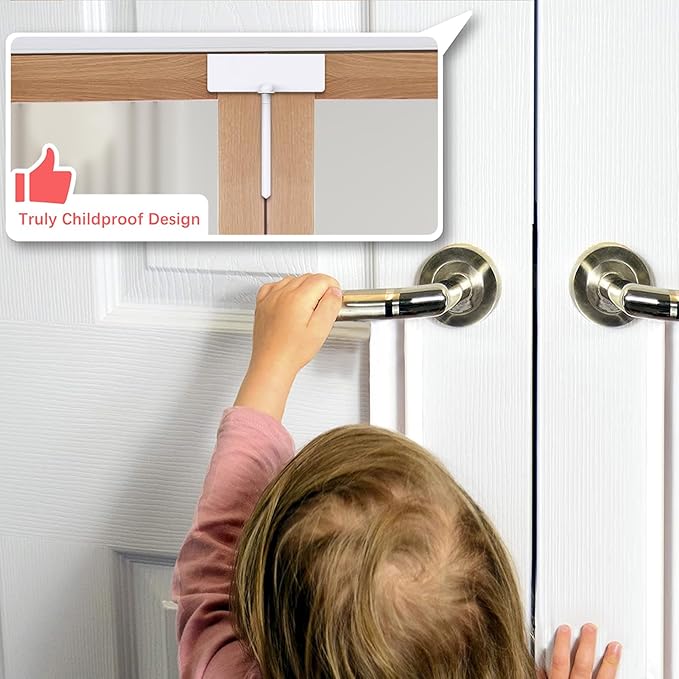 Metal Bifold Door Lock - Double Door Child Safety Locks Keep Toddler, Cats&Dogs Out of Closets, Cabinets, Pantry - No Need Install (4PC)