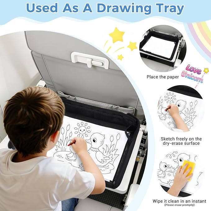 COOLBEBE Airplane Tray Table Cover, Foldable Travel Tray Cover for Toddlers 1-3, Universal Fit for Airplane, Car Seat, High Chair, Machine Washable, Portable, Black
