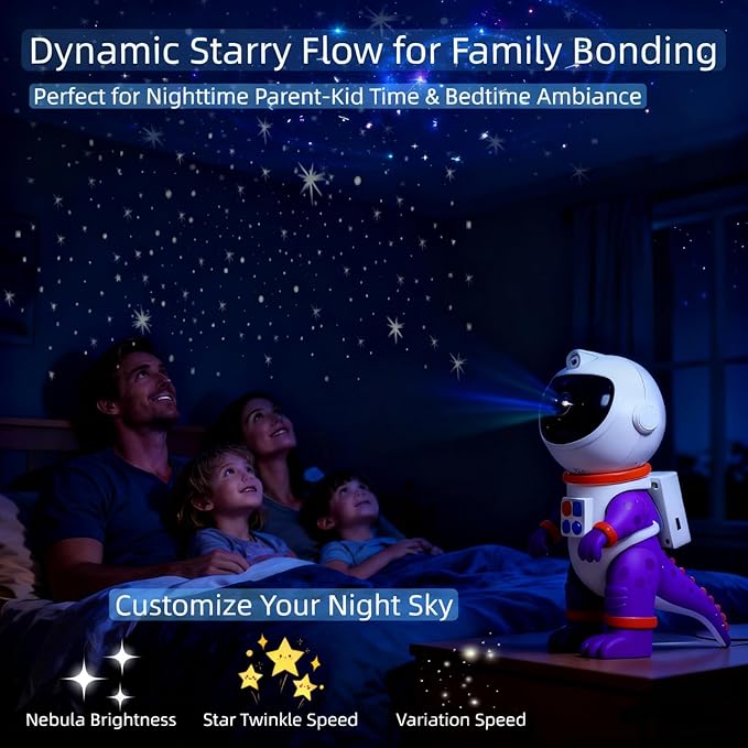 Galaxy Star Projection Night Light, Dinosaur Astronaut Space Projector with Timer, Remote Control, 8 Lighting Modes, Green Nebula Effects for Kids Room Ceiling Decor(Purple)